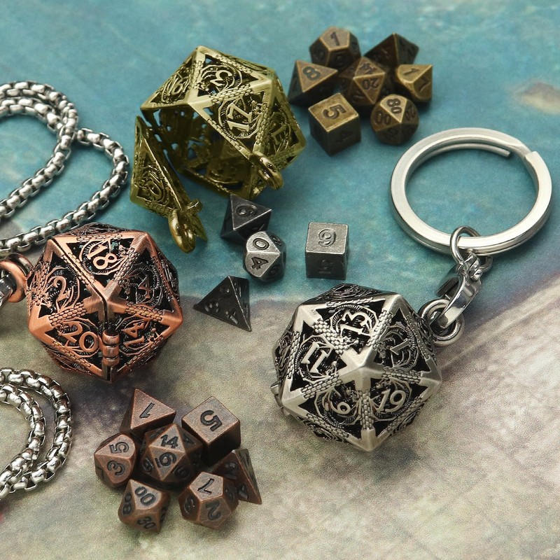 Haxtec Mini Metal DND Dice Set With 20mm Antique Iron
