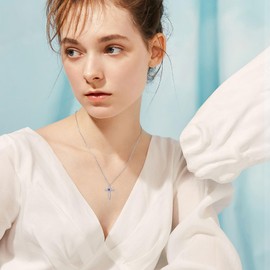 AOBOCO Cross Necklace for Ashes, Sterling Silver Birthstone Cross Urn Necklaces for Ashes Embellished with Crystals from Austria Keepsake Cremation Jewelry for Pet Human Ashes, normal, Sterling