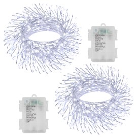2 Pack Cluster Fairy Lights Battery Powered, Total 20Ft 400 LED Christmas Fairy Lights with Timer 8 Modes Silver Wire Firecracker String Lights for Garlands Tree Wedding Decoration (Cool White)
