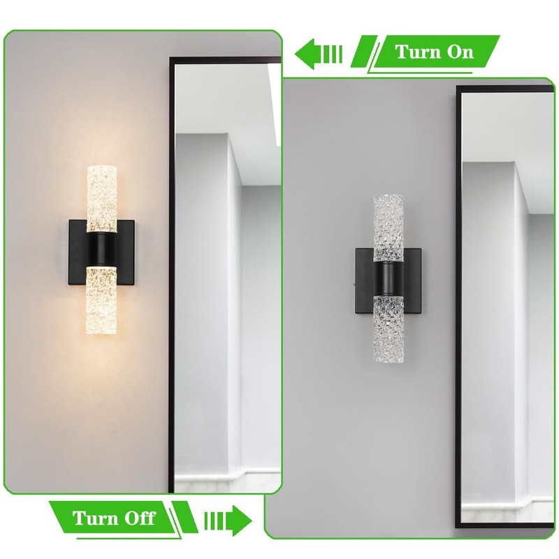 Ditoon Black Sconces Wall Decor Set of 2, Crystal Bathroom