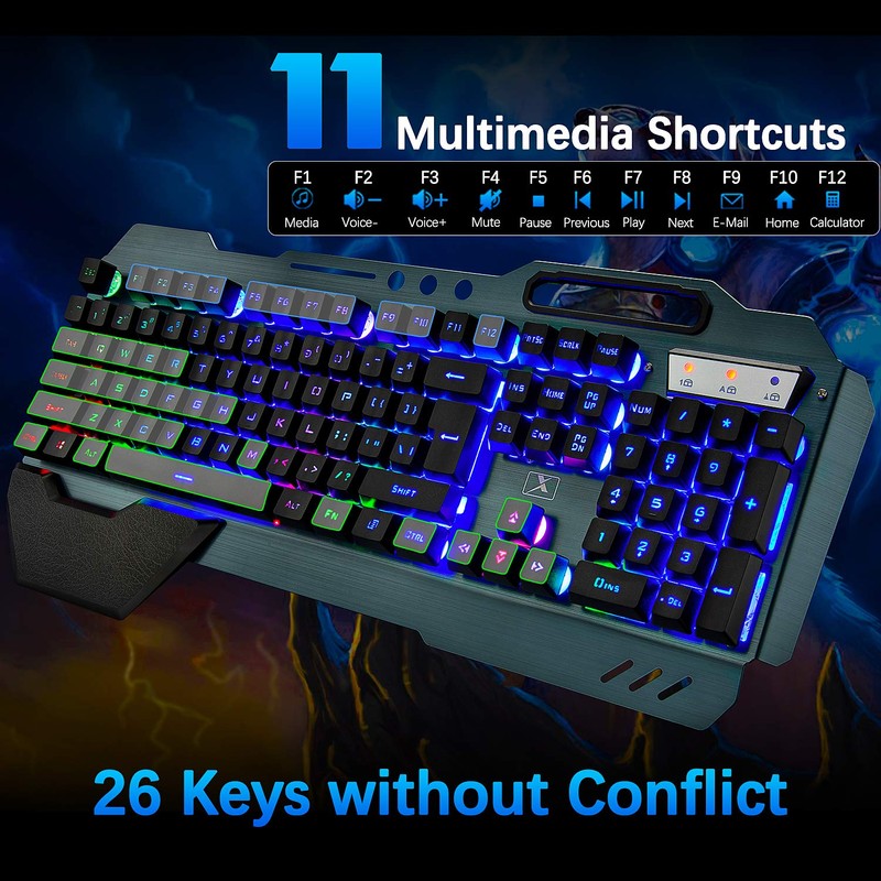 Wireless Gaming Keyboard and Mouse,Rainbow Backlit Rechargeable Keyboard Mouse with