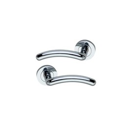 Infinity Decor Pair of Tang Curved Lever Door Handle on Round Rose Set Polished Chrome Interior Pull Handles – Ideal for Interior and Exterior use