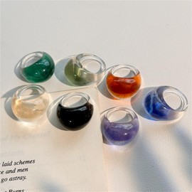 IS4U Colorful Chunky acrylic plastic knuckle ring Simple resin thick ring geometric ring Cute fashion aesthetic Y2K Statement Ring Thick Dome knuckle finger ring jewelry for women (Tangerine)