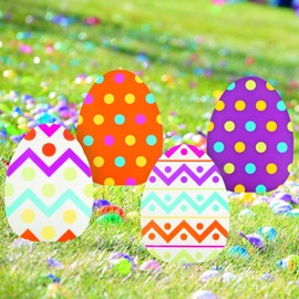 Fun Express 4 Pieces Large Easter Egg Outdoor Yard Signs Decorations with Stakes - 18" x 24.5"