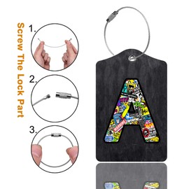 2 Pack Initial Luggage Tag for Suitcase, Cool Letter Unique Leather Bag Tags Identifiers Privacy Cover ID Label with Durable Steel Loop for Women Men Kids Girls Travel, Letter A