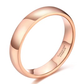 SHINYSO 4mm Tungsten Carbide Ring Dome Polished Wedding Band for Men Women Rose Gold Comfort Fit Size 5.5