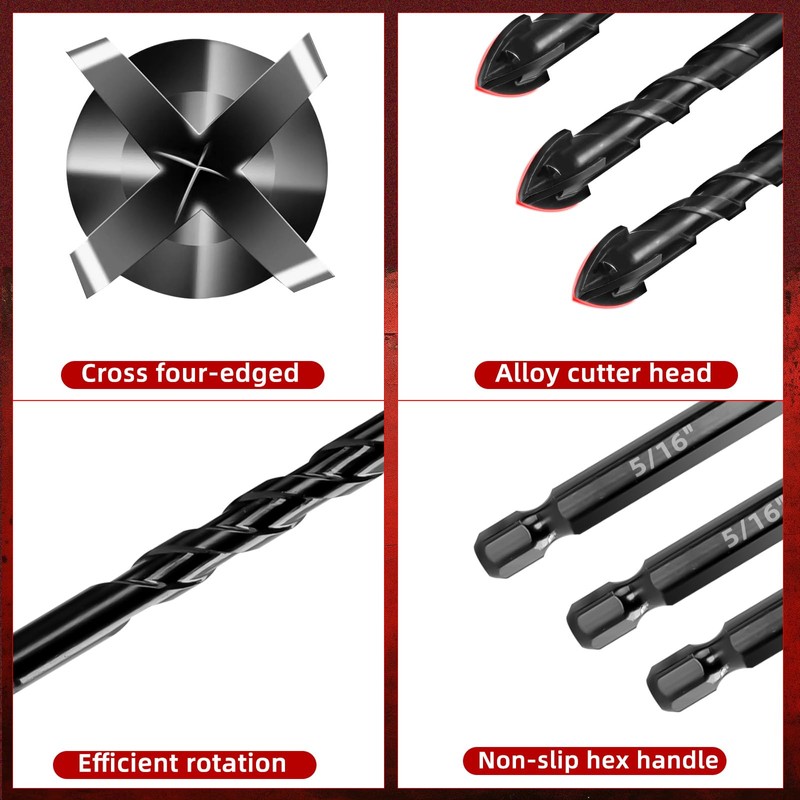 ZKH 10 PCS Masonry Drill Bit Set, Cement drill bits