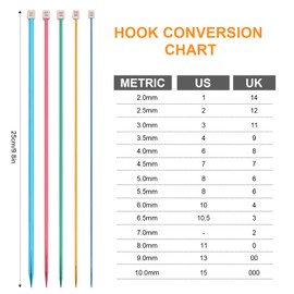 BCMRUN 28Pcs/14 Pairs Stainless Steel Knitting Needles Set, Colored Straight Single Pointed Metal Knitting Needles, 14 Size from 2.0mm-10.0mm, 9.8 Inches Length for Handmade DIY Knitting (25cm)