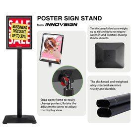 INNOVSIGN 3Packs Heavy Duty Adjustable Pedestal Poster Sign Stand, 11x17 Aluminum Open Floor Standing Sign Holder for Vertical and Horizontal View Display, Black