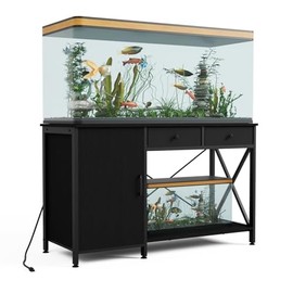 FILKO 55 Gallon Fish Tank Stand: Sturdy Aquarium Stand with Storage for 55-75 Gallon Fish Tank - Metal Terrarium Table Cabinet with Power Outlet for Reptile Turtle (55-75 Gallon)