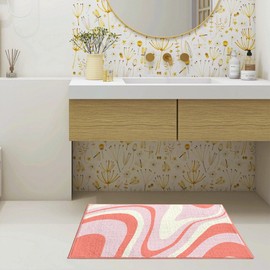 BiueLetter Bathroom Rugs, Cute Bath Mats for Bathroom, Fluffy Bath Rugs Non Slip Washable, Absorbent Shower Rug Soft Thick Bathroom Floor Mat for Bathroom, Bathtub, Bedroom (24" x 16", Pink Ripple)