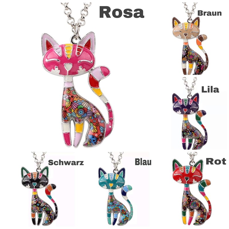 ONDEGO Colourful Enamel Cat Kitten Main Coon Pendant Necklace Christmas