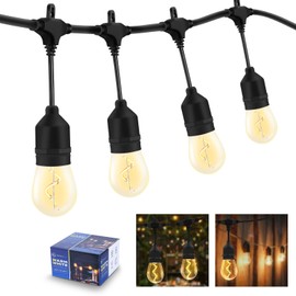 BRIGHTLUX Outdoor String Lights 24FT, S14 String Lights Outside with 12pcs Shatterproof Edison Bulbs IP65 Waterproof 2200K Warm Light Linkable for Patio, Backyard, Garden, Bistro