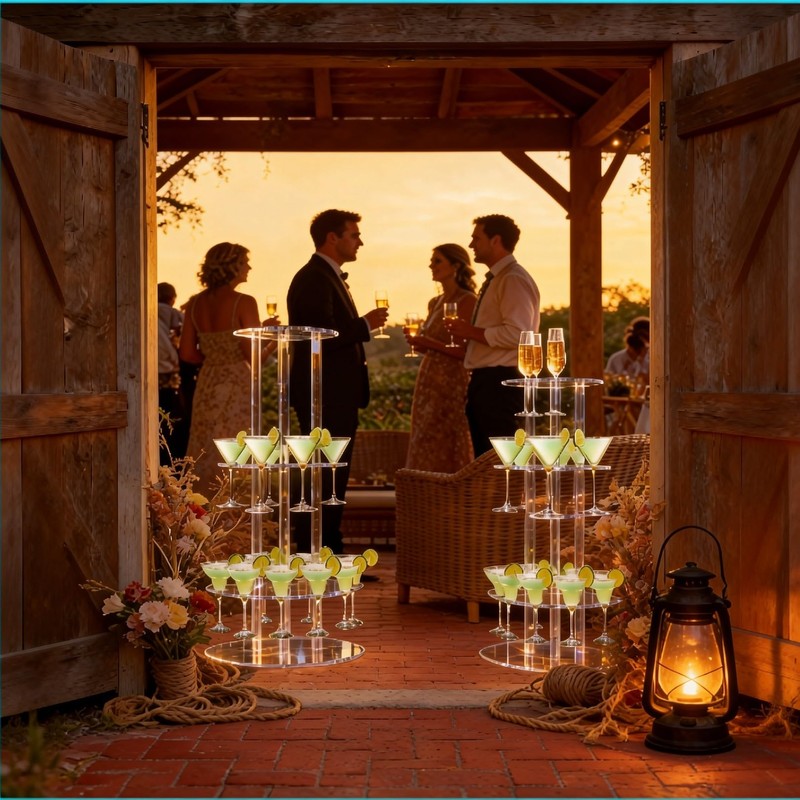 Acrylic 3 Tier Champagne Tower, 22 Slot Stemware Rack for