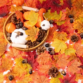 HARSOML 200 Pieces Artificial Maple Leaves Mixed Colors Fall Leaves for Autumn Decor, Thanksgiving, Crafting, and Table Centerpieces, Multicolored