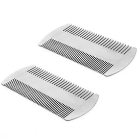 2Pcs Ergonomic Handle Dual Action Beard Comb Portable Metal Beard Hair Comb Anti-Static Lice Dectection Comb for Wallet Purse Pocket Travel