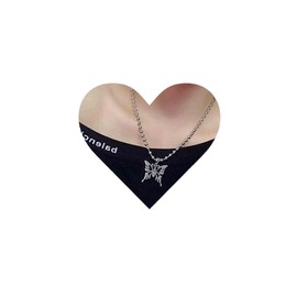 Allereya Hollow Butterfly Pendant Necklace Silver Satellite chain necklace Open Butterfly Necklace Punk Necklace Jewelry Gift for Women and Girls