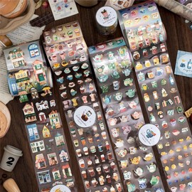 Mini Daily Life Series Washi Tape, 1 Roll/bag Cute Cartoon Pattern Decorative Tape, DIY Decorative Tape for Scrapbooking, Journaling, Gift Wrapping:_Multicolor_Beautiful tea set