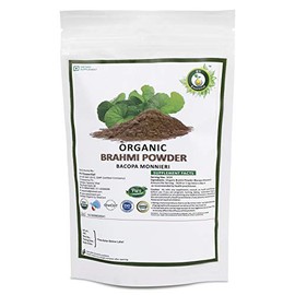 R V Essential Organic Brahmi Powder 100gm/ 3.53oz/ 0.22lb- Bacopa Monnieri Brahmi Leaf Powder For Hair USDA Organic Certified Ayurvedic Herbal Supplement in Resealable and Reusable Zip Lock Pouch