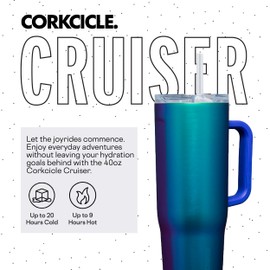 Corkcicle Cruiser Insulated Tumbler with Handle and Straw, Dragonfly, 40 oz – Reusable Water Bottle Keeps Beverages Cold for 20 Hours, Hot for 9 Hours