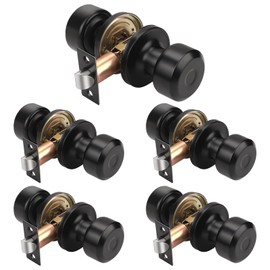 KNOBWELL 5 Pack Matte Black Closet Door Knobs Passage Door Knob Set, Interior Door Knobs, Hallway/Closet Keyless Door Knob