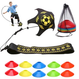 Wohlstand Pack of 1 Kick Throw Trainer, 10 Pieces Football Logo Disc, Children's Football Training, Football Trainer with Cord, Football Trainer Accessories, Football Gifts for Boys, with Storage Bag