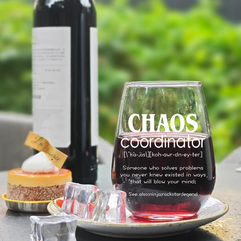 Wine Glass for Women - "Chaos Coordinator" 15oz Stemless Thank