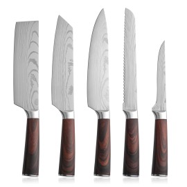 Multi-Purpose High Quality Kitchen Knives Set Stainless Steel Santoku Chef Boning Knife Setcolor: Brown