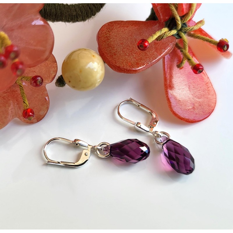 Schöner-SD Earrings 925 Silver with Small Briolett Crystals 13 mm,