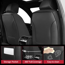 FQFZYMX Car Seat Covers Compatible with Hyundai Tucson 2010-2025. Waterproof & Breathable Leather. Compatible with Airbag & Easy to Install. All - Weather Seat Cushion Protector(Full Set, Black)