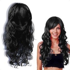 Peluca de Fantasía Rizos de Tamaño Largo para Eventos Bodas y Fiestas Pelo/Cabello Artificial Chino Estilo Hondulado de Color Negro Tipo Fantasía GRUP