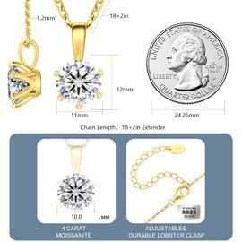 KRKCLIFE Moissanite Necklace, 14K Gold Necklace For Women, 0.5CT-4.0 CT Diamond Pendant, Round-Cut Lab Grown Diamond With Adjustable 18+2 Inches, S925 D Color VVS1, for Girls Wife