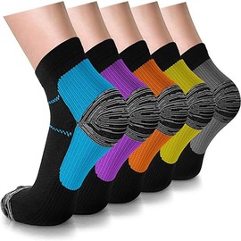 yeuG Ankle Compression Socks Women and Men 5 Pairs - Circulation Arch Support Copper Plantar Fasciitis Running Socks(S/M)