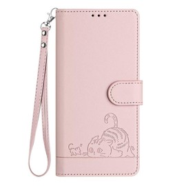 SEAHAI Case for TCL 501, Cute Cat Pattern Premium PU Leather Wallet Shockproof Flip Cover with Kickstand/Credit Card Slots/RFID Blocking/Magnetic Close, Rose Gold