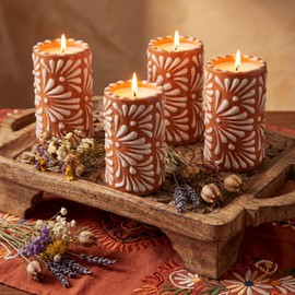 Lounsweer 4-Pack Mexican Talavera Candle Set - Scented Tequila Shot Glass Candles | Ceramic Cantaritos de Barro Decor for Fiesta, Cinco De Mayo, Birthday, Bridal Shower & Housewarming Gift(Brown)