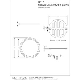 Westbrass Shower Strainer Set with Screws, Grill and Crown, Polished Brass, D312-03