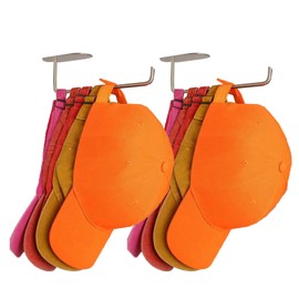 HXFRTYU 2 Packs Hat Rack for Baseball Caps, Hat Organizer Wall Mount, Stainless Steel Hat Hanger Hat Holder Self-Adhesive or Drilling Hat Holder for Door, Closet and Wall, Silver