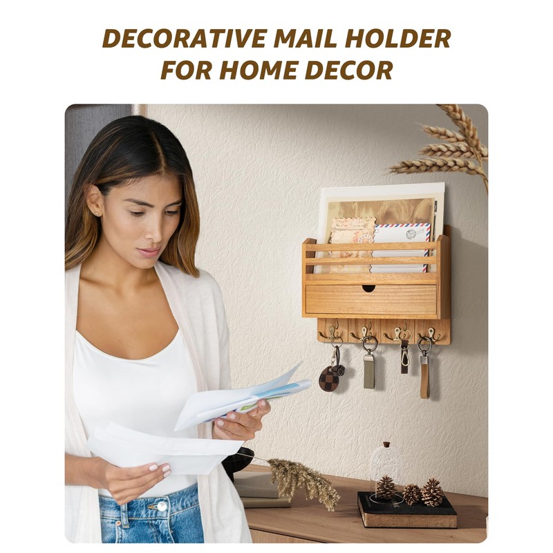 Rebee Vision Modern Farmhouse Mail Organizer with Drawer Organizer -