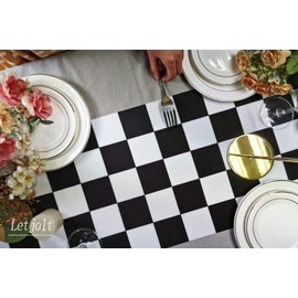 Table Runner Black and White Checkerboard Racing Theme for Anniversary Runner Dinner Parties Supplies Birthday Party Wedding Winter New Year Decorations 12 x 72 Inches
