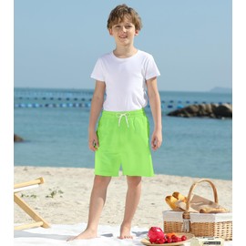 Cozople Boys Swimming Trunk with Boxer Brief Liner Neon Swim Short Crocodile Swimsuit Anti Chafe Stretchy Swimwear Compression Bathing Suit Size 10-12