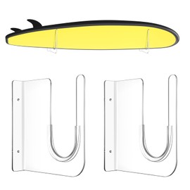 Yousoontic Surfboard Wall Mount Rack Clear Acrylic Wall Surfboard Display Horizontal Storage Holder for Short Board Holds 50 Lbs(Standard Rack)