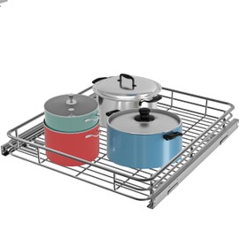 JOWBOOW Pull Out Cabinet Organizer (22" W x 21" D), Slide Out Shelves for Kitchen Cabinets, Pull Out Drawers Heavy-Duty Metal Rolling Shelf, Chrome Finish