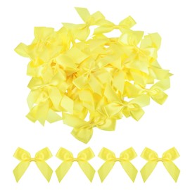 MECCANIXITY 50Pcs Mini Ribbon Bow 2.5" Mini Fabric Satin Ribbon Flower Bows for Craft DIY Sewing Wedding Birthday Party Yellow