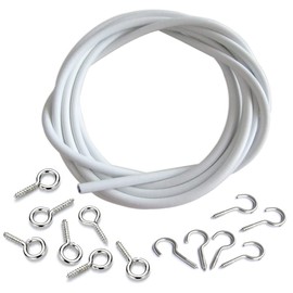 Dtoterul 5 m Curtain Wire White Curtain Wire Cord Curtain Cord Plastic Coated Curtain Wire with 6 Pieces Screw Eyelets and 6 Pieces Hooks for Curtain Rods Shower Curtains