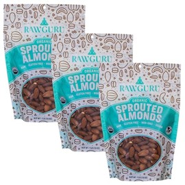 RawGuru Unsalted Almonds, Sprouted & Organic, Raw | Keto | Vegan | Kosher | Paleo | Gluten Free Snacks | Superfood, 16 oz. Pack of 3