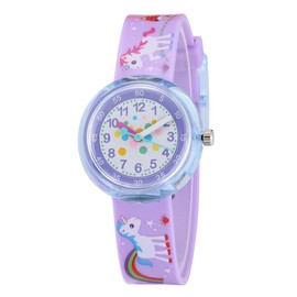 Jewtme Cute Toddler Children Kids Watches Ages 3-8 Analog Time Teacher 3D Silicone Band Cartoon Watch for Little Girls Boys (Purple)