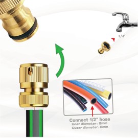 Brass Hose Connector Garden Hose Connector, Thread Easy Connect Tap Adapter, 1/2 Inch Quick Connect Garden Hose Fittings, Garden 3/4 Inch Tap Hose Connector Kit