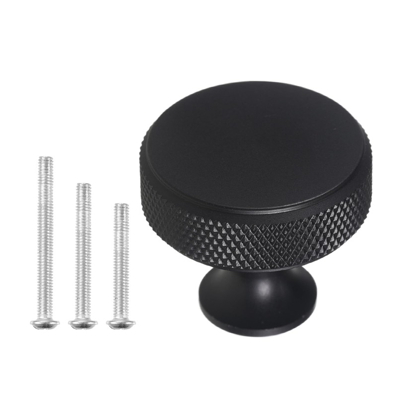 worahroe 10 Pcs Cabinet Knobs Black Matte Metal Round Knurled