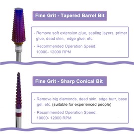 Treki 5 in 1 Nail Drill Bits Set, 4Pcs Professional Tungsten Carbide Nail Bits 3/32" Tornado Nail File Bits Cuticle Remove Bits Kit for Manicure Pedicure Nail Polishing Tool (Purple)
