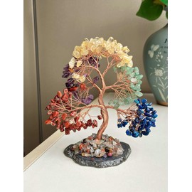 7 Chakra Healing Crystal Money Tree - Positive Energy New Home House Warming Gifts, Cluster Geode Base Feng Shui Crystals for Home Office Desk Decorations, Wealth, Good Luck (Multicolor - A)